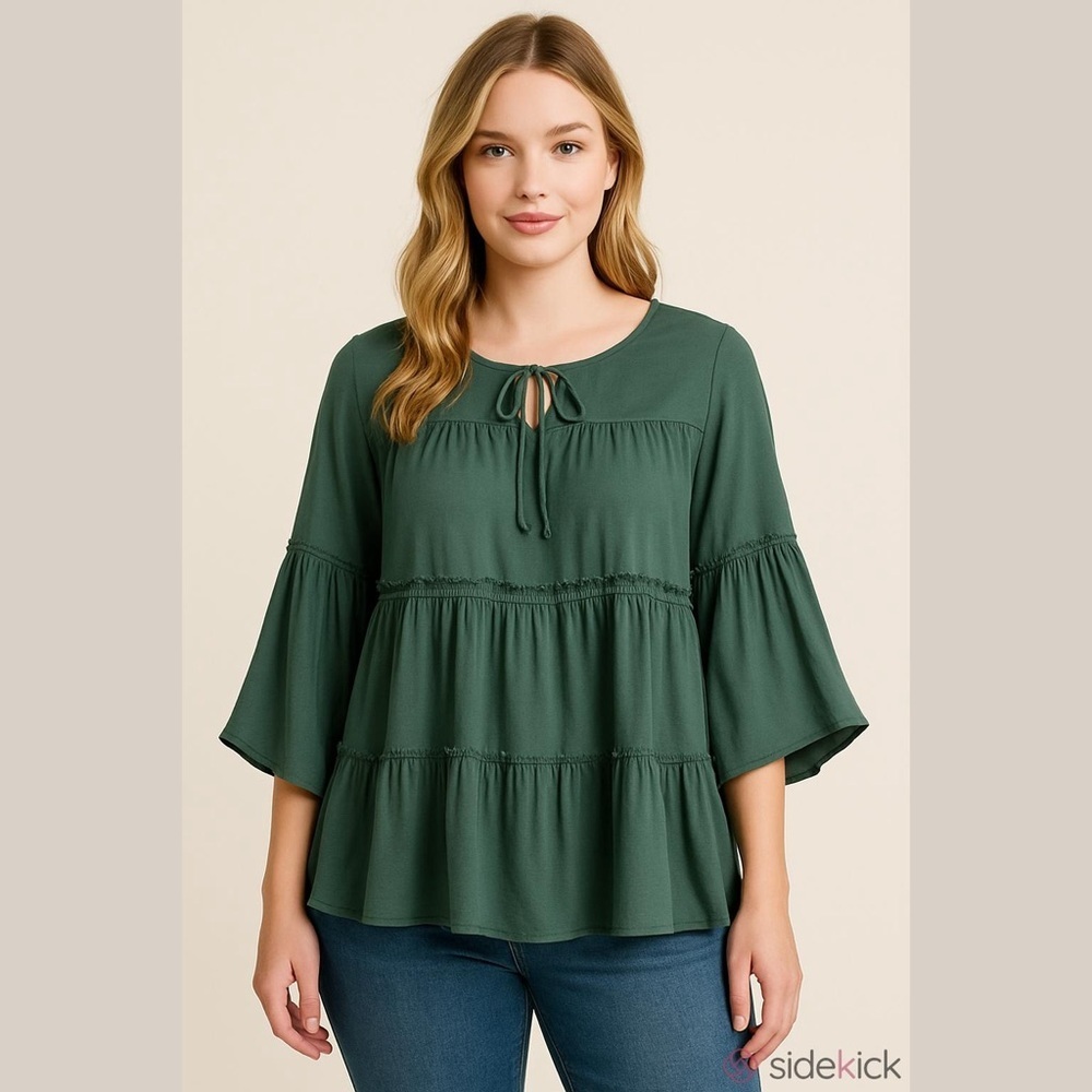 Laurie Felt Sage Green Peasant Blouse Size XS NWOT Bell Sleeve Tie at Neck
